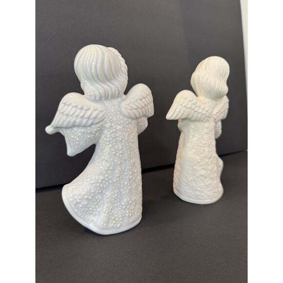 Vintage Porcelain Angel Figurines Violin & Harp Musician Pair Holiday Decor - Picture 5 of 10